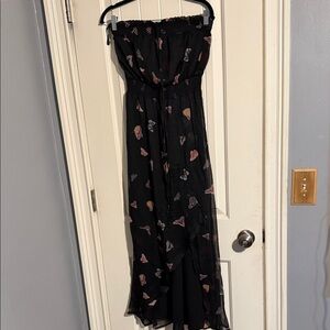 Jessica Simpson Black Pink Butterflies Strapless Convertible Sun Dress Maxi XS